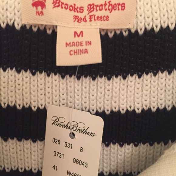 NWT Brooks Brothers' red fleece' navy stripe short sleeve sweater /Medium - Picture 4 of 13